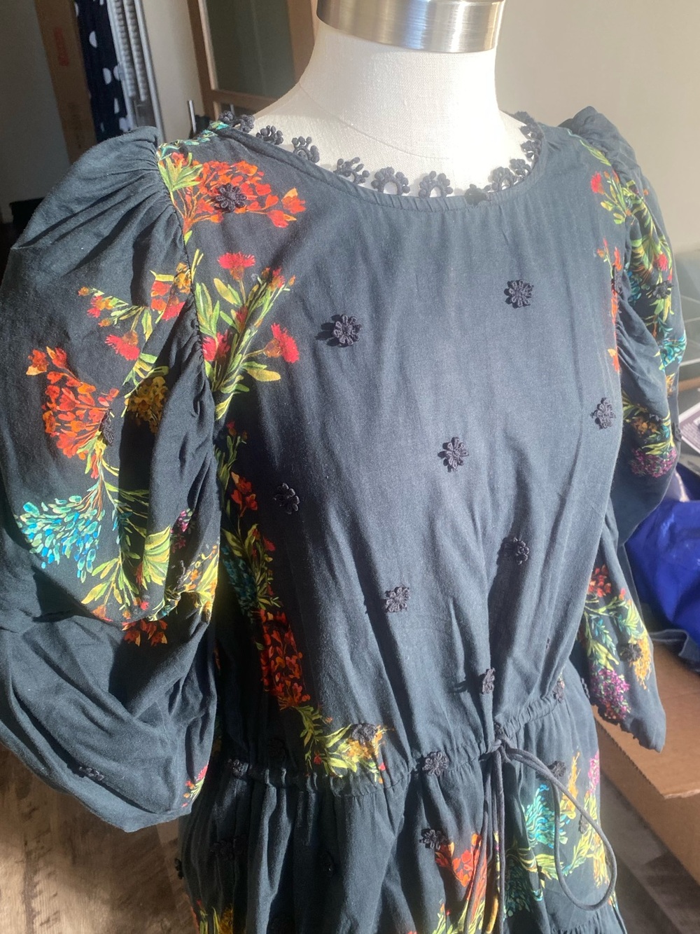 Women’s Navy Floral Embroidered Tiered Dress - Picture 2 of 12